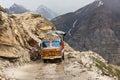 Manali-Leh road in Indian Himalayas with lorry Royalty Free Stock Photo