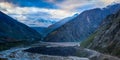 Manali-Leh road in Lahaul valley in the morning. Himachal Prades Royalty Free Stock Photo