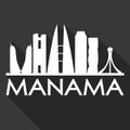 Manama Bahrain Asia Icon Vector Art Flat Shadow Design Skyline City Silhouette Template Black Background
