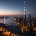 Manama, Bahrain - November10,: Beautiful Aerial View of Four seasons hotel and Bahrain Bay at blue hour. made with Royalty Free Stock Photo