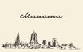 Manama skyline Bahrain vector drawn sketch