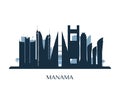 Manama skyline, monochrome silhouette.