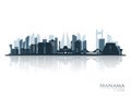 Manama skyline silhouette with reflection.