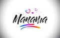 Manama Welcome To Word Text with Love Hearts and Creative Handwritten Font Design Vector