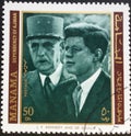 Manama, year 1971, stamp dedicated to J. F. Kennedy and De Gaulle