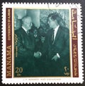 Manama, year 1971, stamp dedicated to John Fitzgerald Kennedy and Eisenhower