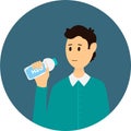 Man holding a water bottle round vector Royalty Free Stock Photo