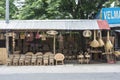 Manaoag, Pangasinan, Philippines - Rattan baskets, bags and other handicrafts for sale at a sidewalk stall along the