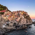 Manarola, Italy - July 2022: Manarola, one of the five Cinque Terre. This traditional fishing village is a travel attractions.