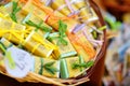 MANAROLA, ITALY - NOVEMBER 18, 2018: Various food, goods and typical souvenirs sold at small shops at the pedestrian area of