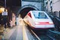 MANAROLA- ITALY: SEPTEMBER, 03 2016: High speed electric train a