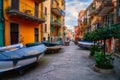 Manarola old village with colorful houses, Cinque Terre National Park, Liguria region of Italy, travel background Royalty Free Stock Photo