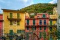 Manarola old village with colorful houses, Cinque Terre National Park, Liguria region of Italy, travel background Royalty Free Stock Photo