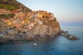 Manarola at sunset, 5 Terre, La Spezia province, Ligurian coast, Italy. Royalty Free Stock Photo