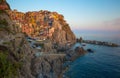 Manarola at sunset, 5 Terre, La Spezia province, Ligurian coast, Italy. Royalty Free Stock Photo