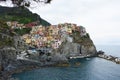 Manarola town with its colorful traditional houses on the rocks over Mediterranean sea, Cinque Terre National Park and UNESCO Worl Royalty Free Stock Photo