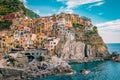 Manarola Village, Cinque Terre Coast Italy. Manarola is a beautiful small colorful town province of La Spezia, Liguria Royalty Free Stock Photo