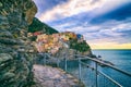 Manarola village in Cinque Terre National Park, beautiful cityscape with colorful houses and sea, Liguria region of Italy Royalty Free Stock Photo