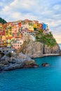 Manarola village in Cinque Terre National Park, beautiful cityscape with colorful houses and sea, Liguria region of Italy Royalty Free Stock Photo