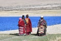 Manasarovar, Tibet, China, June, 14, 2018. Pilgrims make Kora around lake Manasarovar in Tibet