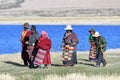 Manasarovar, Tibet, China, June, 14, 2018. Pilgrims make Kora around lake Manasarovar in Tibet