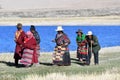 Manasarovar, Tibet, China, June, 14, 2018. Piople make parikrama around lake Manasarovar in Tibet