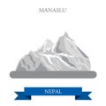 Manaslu Mountain Nepal vector flat attraction travel landmarks