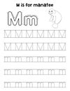 Manatee Animal Tracing Letter ABC Coloring Page M