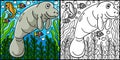 Manatee Coloring Page Colored Illustration