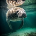 A manatee underwater shooting. Sea cow, large marine animal, mammal. Royalty Free Stock Photo