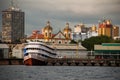 Manaus, Amazonas, Brazil: Matriz Church. Popular tourist trip on the ship. View from the boat to the port city of Manaus