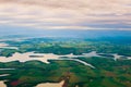 Manaus, Amazonas, Brazil: Top view of the river. Beautiful landscape from the window of the airplane Royalty Free Stock Photo