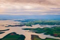 Manaus, Amazonas, Brazil: Top view of the river. Beautiful landscape from the window of the airplane Royalty Free Stock Photo