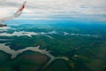 Manaus, Amazonas, Brazil: Top view of the river. Beautiful landscape from the window of the airplane