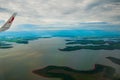 Manaus, Amazonas, Brazil: Top view of the river. Beautiful landscape from the window of the airplane Royalty Free Stock Photo