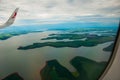 Manaus, Amazonas, Brazil: Top view of the river. Beautiful landscape from the window of the airplane