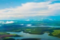 Manaus, Amazonas, Brazil: Top view of the river. Beautiful landscape from the window of the airplane Royalty Free Stock Photo