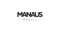 Manaus in the Brasil emblem. The design features a geometric style, vector illustration with bold typography in a modern font. The