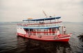 Manaus, Brazil - December 04, 2015: holiday cruiser ship on seascape. Pleasure boat float along sea coast. Summer Royalty Free Stock Photo