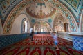 Manavgat, Turkey - August 28 2020: Central Mosque complex, Interior, carpets and traditional patterns Magnificent mosque Merkez Royalty Free Stock Photo