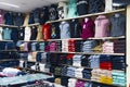 10.11.2022 Manavgat, Turkey - Bazaar. Well-organized fake designer clothes found on Turkish market. Indoor stall with