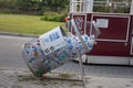 Manavgat Turkey 10 18 2020:The garbage container in the shape of a bottle for collecting plastiÃÂ