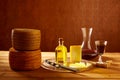 Manchego cheese from Spain in wooden table