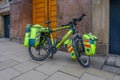 NHS Cycle response unit, ambulance parked on a pavement outside building in central Manchester