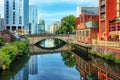 Manchester City, England, River Irwell banks Royalty Free Stock Photo