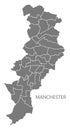 Manchester city map with wards grey illustration silhouette shape