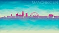 Manchester England City Skyline Vector Silhouette. Broken Glass Abstract Geometric Dynamic Textured. Banner Background. Colorful S