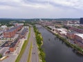 Manchester Merrimack River aerial view, NH, USA Royalty Free Stock Photo