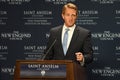 Manchester, N.H., USA, March 16, 2018. U.S. Sen. Jeff Flake, R-Ariz., criticizes President Donald Trump during a speech to The New