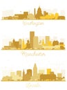 Manchester New Hampshire, Lincoln Nebraska and Washington DC USA City Skyline Silhouette Set